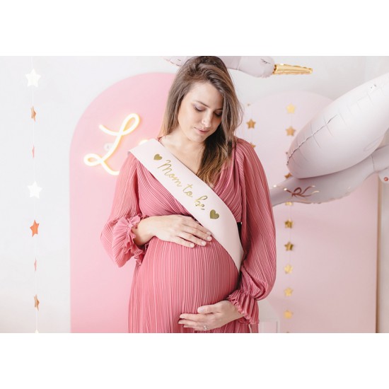 Κορδέλα "Mom to be" ροζ με χρυσά γράμματα