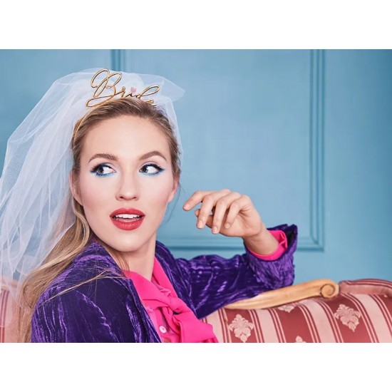 Στέκα "Bride" μεταλλική χρυσή με λευκό πέπλο