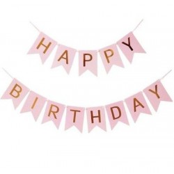 Banner "Happy Birthday" ροζ με χρυσά γράμματα XL