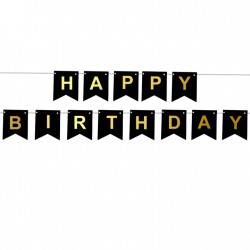 Banner "Happy Birthday" μαύρο με χρυσά γράμματα XL
