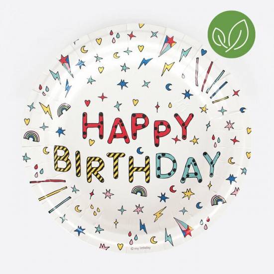 Πιάτα χάρτινα  Happy Birthday 22εκ. 8 τεμ.