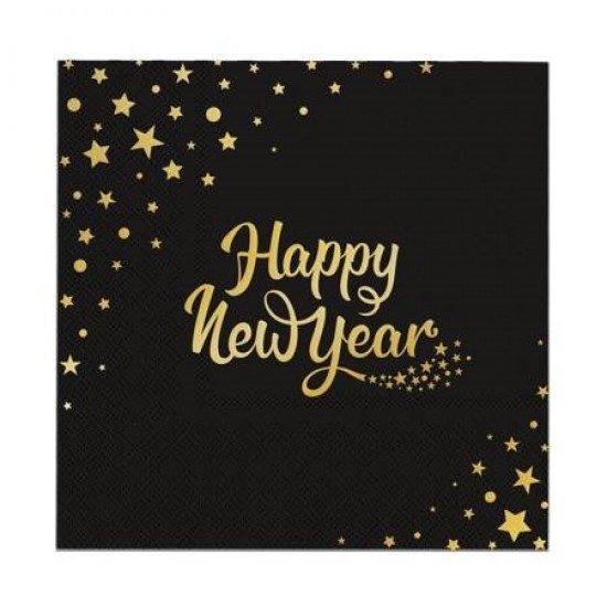 Χαρτοπετσέτες Μαύρες Happy New Year 10τμχ