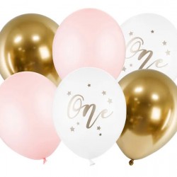 Mπαλόνια Πρώτα Γενέθλια  λευκά/ροζ/χρυσά - 6τμχ