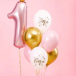 Mπαλόνια Πρώτα Γενέθλια  λευκά/ροζ/χρυσά - 6τμχ