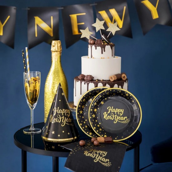 Καπελάκια Μαύρα Happy New Year Stars 6τεμ