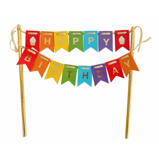 Διακοσμητικό Τούρτας Happy Birthday Πολύχρωμες Σημαίες