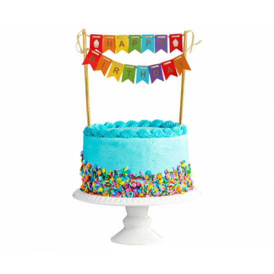 Διακοσμητικό Τούρτας Happy Birthday Πολύχρωμες Σημαίες
