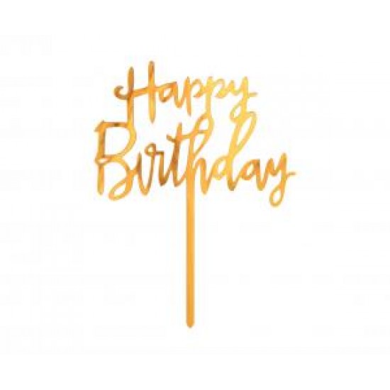 Διακοσμητικό Τούρτας Happy Birthday Χρυσό plexi glass