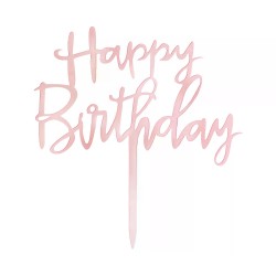 Διακοσμητικό Τούρτας Happy Birthday Ροζ Χρυσό plexi glass