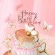 Διακοσμητικό Τούρτας Happy Birthday Ροζ Χρυσό plexi glass
