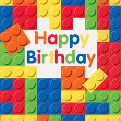 Χαρτοπετσέτες πολύχρωμα τουβλάκια Happy Birthday 16τεμ.