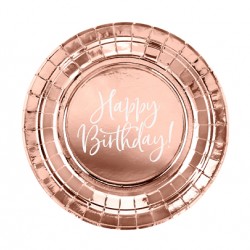Πιάτα χάρτινα Happy Birthday-rose gold 18εκ.