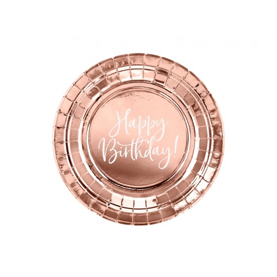 Πιάτα χάρτινα Happy Birthday-rose gold 18εκ.