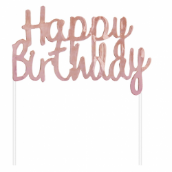 Διακοσμητικό Τούρτας Happy Birthday ροζ-χρυσό