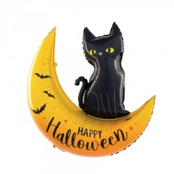 Foil Μπαλόνι Halloween Φεγγάρι με μαύρη γάτα