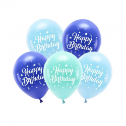 Μπαλόνια λάτεξ  Happy Birthday μπλε αποχρώσεις 5 τμχ