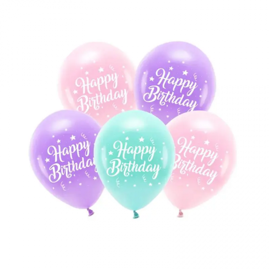 Μπαλόνια λάτεξ  Happy Birthday παστέλ αποχρώσεις 5 τμχ