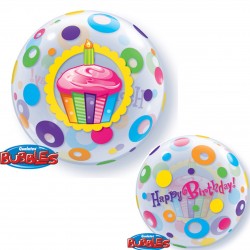 Μπαλόνι Single Bubble Happy Birthday Cupcake με ήλιον