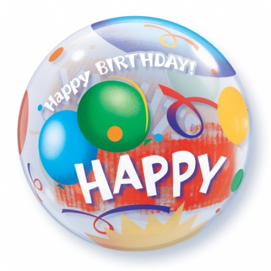 Μπαλόνι Single Bubble  Happy Birthday Balloons με ήλιον