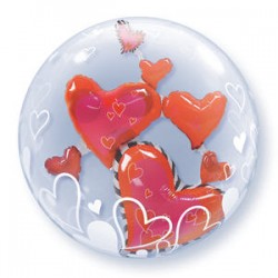 Μπαλόνι Double Bubble Καρδιές με ήλιον