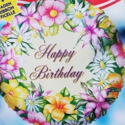 18" στρογγυλό Happy Birthday Λουλούδια Ιβουάρ