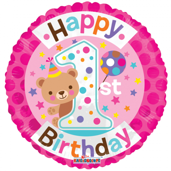18" στρογγυλό 1st Birthday Girl - Πρώτα Γενέθλια