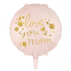 Μπαλόνι Foil "Love you Mom" ροζ στρογγυλό με λουλούδια 