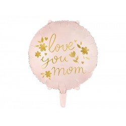 Μπαλόνι Foil "Love you Mom" ροζ στρογγυλό με λουλούδια 