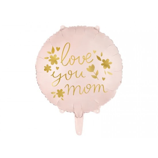 Μπαλόνι Foil "Love you Mom" ροζ στρογγυλό με λουλούδια 