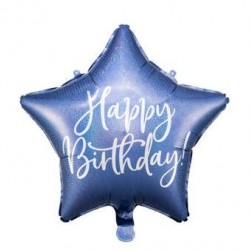 18" foil Αστέρι Μπλέ Ιριδίζον Happy Birthday