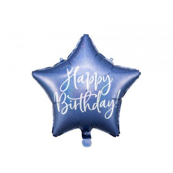 18" foil Αστέρι Μπλέ Ιριδίζον Happy Birthday
