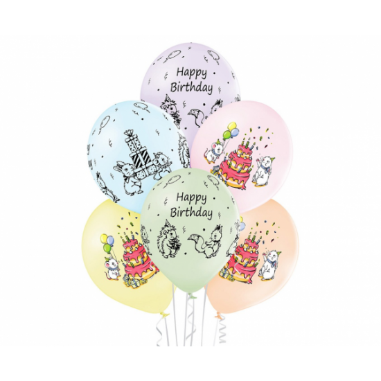 Μπαλόνια latex Happy Birthday Ζωάκια  (6τμχ)