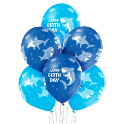 Μπαλόνια latex Happy Birthday Καρχαρίας  (6τμχ)