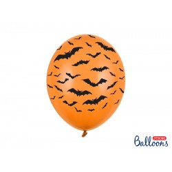 Latex Πορτοκαλί Μπαλόνια Halloween με Μαύρες Νυχτερίδες (1τμχ)