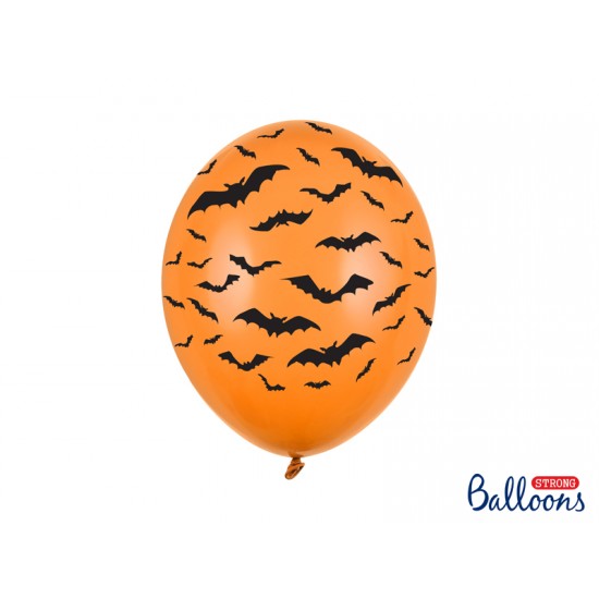 Latex Πορτοκαλί Μπαλόνια Halloween με Μαύρες Νυχτερίδες (1τμχ)