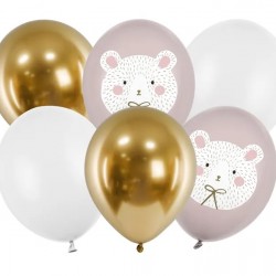 Mπαλόνια Πολική Αρκούδα λευκά/blush/χρυσά - 6τμχ